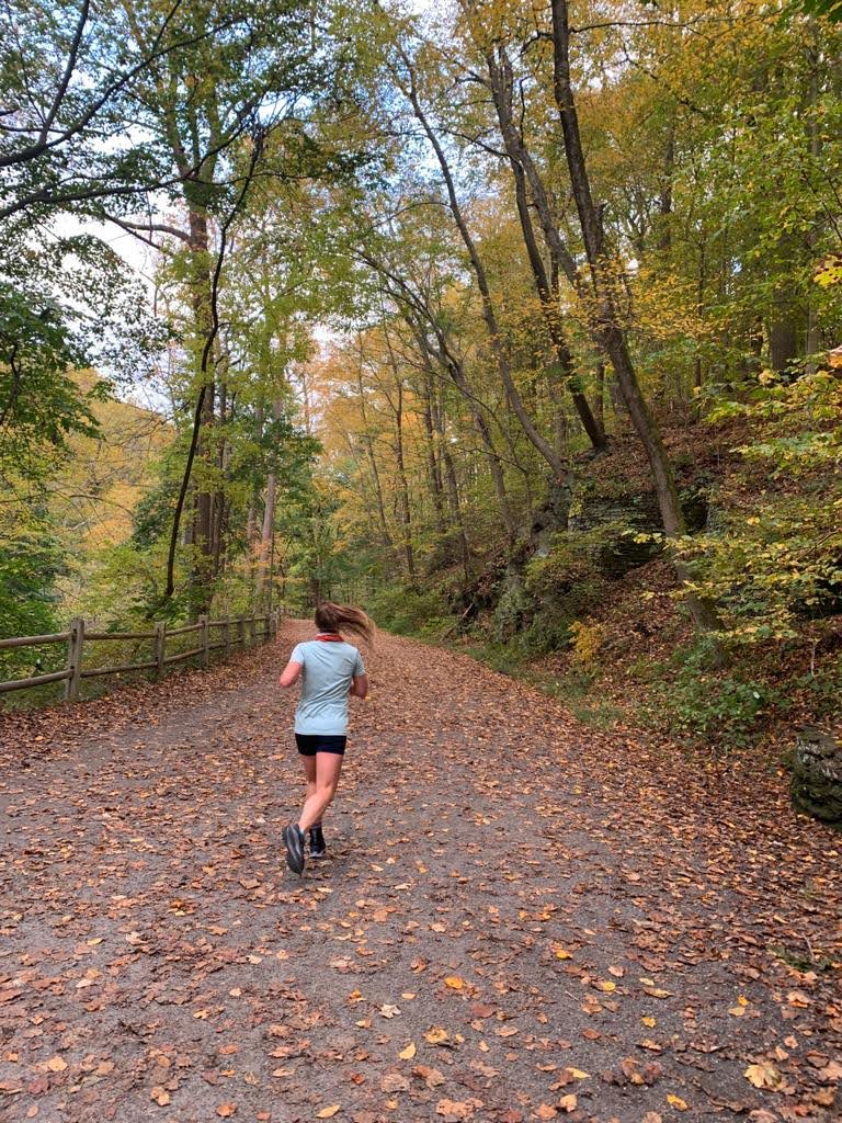 Chelsea running in the forest